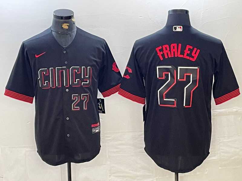 Men%27s Cincinnati Reds #27 Jake Fraley Number Black 2023 City Connect Cool Base Stitched Jersey